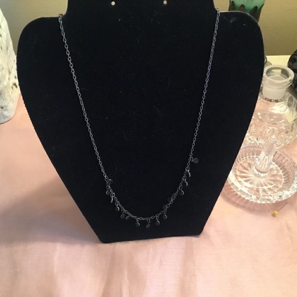 Gunmetal Tone Necklace With Black Crystals